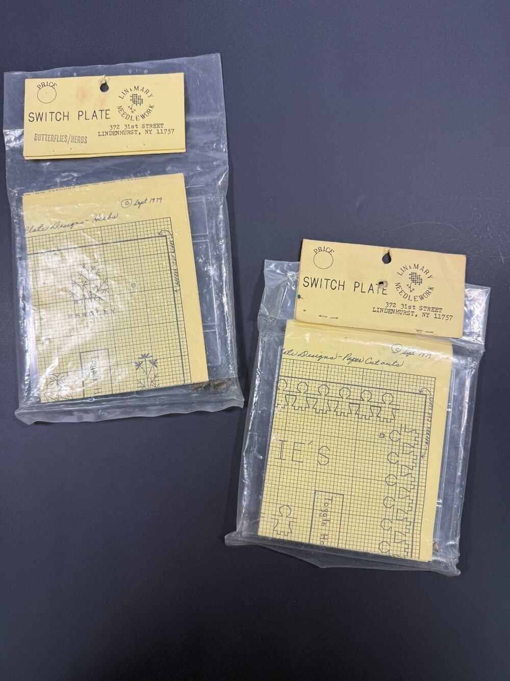 Lot of 2 Vintage 1979 Lin & Mary Needlework Clear Acrylic Double Switch Plate